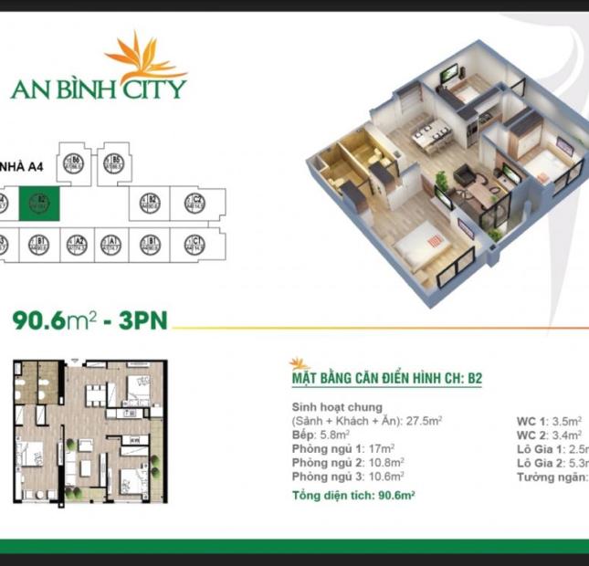 [ebu.vn] Cần bán căn 3PN tòa A7, tầng cao, giá rẻ tại An Bình City