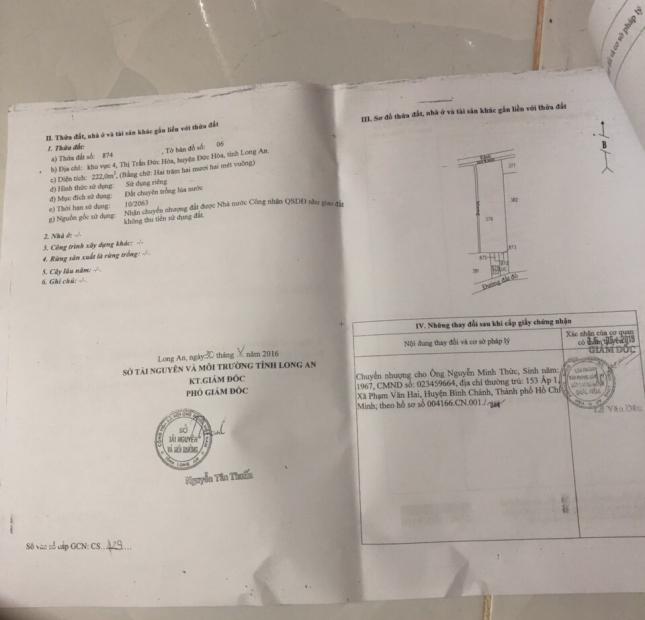 Bán đất xây xưởng 3528m2 Nguyễn Văn Dương ngay Thị trấn Đức Hòa sau lưng chợ