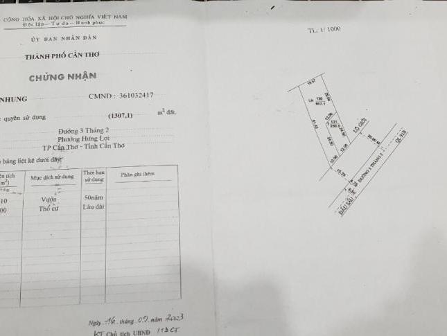 BÁN ĐẤT MT ĐƯỜNG 3/2 DT 1.057M2, Q NINH KIỀU - 42TR/M2