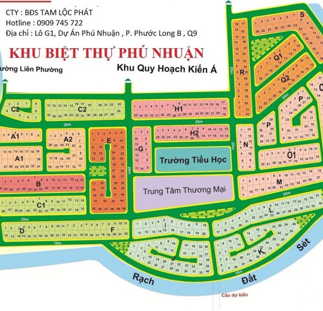 Chủ đất cần tiền bán gấp lô A1, góc hai mặt tiền Sông đường 12m và 16m, dự án Phú Nhuận, Q9