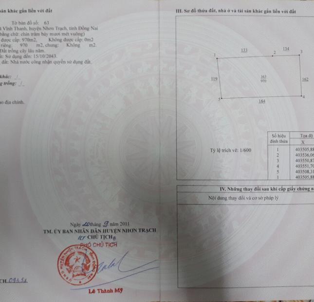 Bán đất Nhơn Trạch - Đồng Nai - 63/163, giá 0,65tr/m2. Liên hệ: 0932.117.317