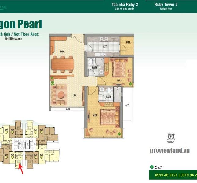 Cho thuê căn hộ Saigon Pearl Ruby2 tầng thấp 2PN