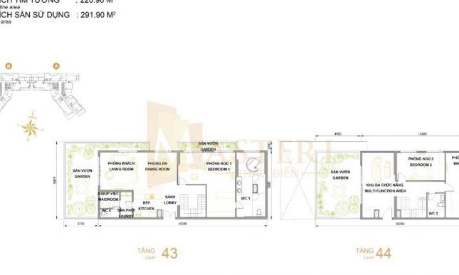 Căn Penthouse Masteri Thảo Điền 2 tầng, 290m2, 3PN, Block T5, giá 25 tỷ