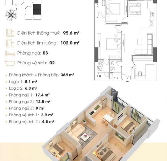 Cần bán căn hộ cao cấp 95,6m2. Full nội thất châu âu, Cạnh công viên Cầu Giấy. Chiết khấu lên tới 3%. Tặng 100tr trực trừ HĐMB