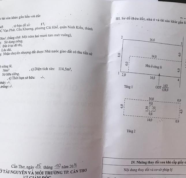 Bán nhà mới trệt 1 lầu đường số 12 khu cồn khương ,vạn phát ,dt ngang 8m ,sổ hồng hoàn công