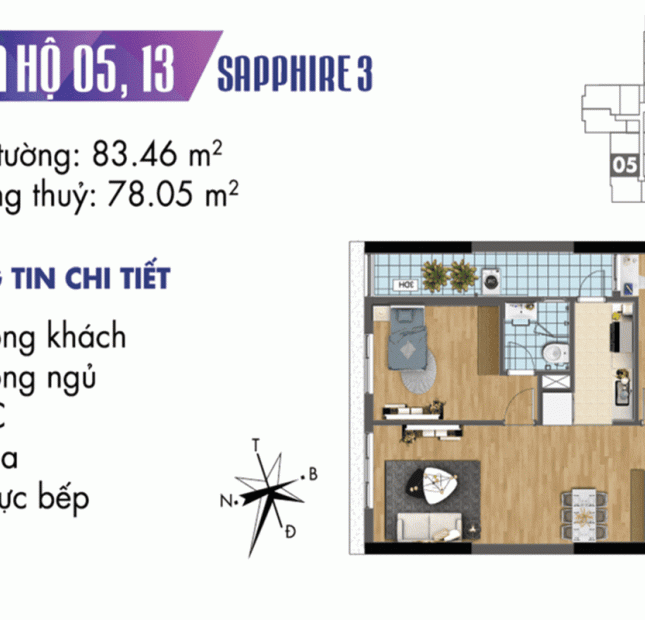 [ 4 sao ] Căn hộ 02 phòng ngủ tầng cao toà S3 chung cư Goldmark City