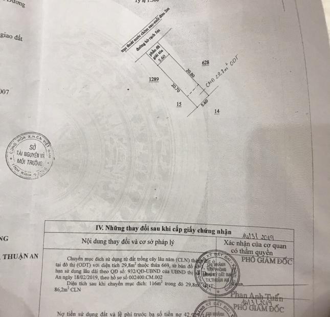 Bán lô đất DT 5.6x20.8m đường XH 5m tại Hưng Định, TX.Thuận An-BD