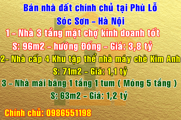 Bán nhà đất chính chủ Phù Lỗ, Sóc Sơn, Hà Nội