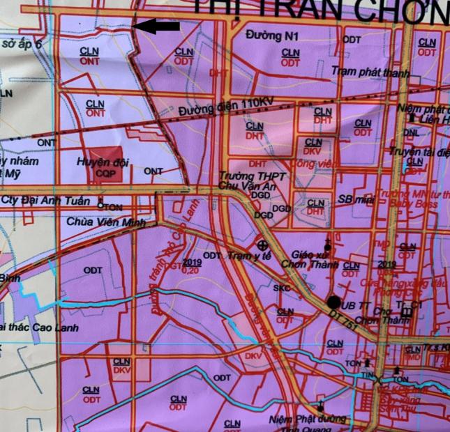 Bán đất trả góp  thị trấn Chơn Thành sau lưng huyện đội, sát trung tâm thị trấn.