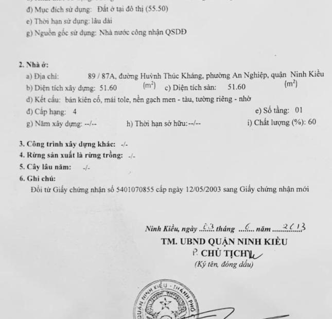 Bán Nhà lầu mới đẹp Hẻm 89 Huỳnh Thúc Kháng -P.An Nghiệp, Ninh Kiều, Cần Thơ.giá 2tỷ 260