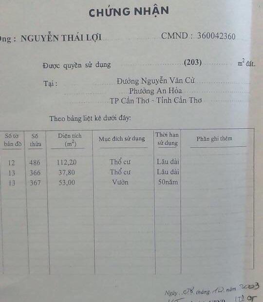 Bán nhà mặt tiền Đường Nguyễn Văn Cừ, (lộ 20). , phường An Hòa Q Ninh Kiều, Tp Cần Thơ