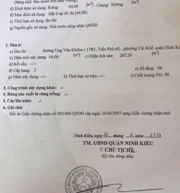 Bán cặp nhà mặt tiền UNG VĂN KHIÊM, số 15 và 17 đường Ung Văn Khiêm, Phường Cái Khế, Q Ninh Kiều, TP Cần Thơ ( trung tâm thương mại Cái Khế).