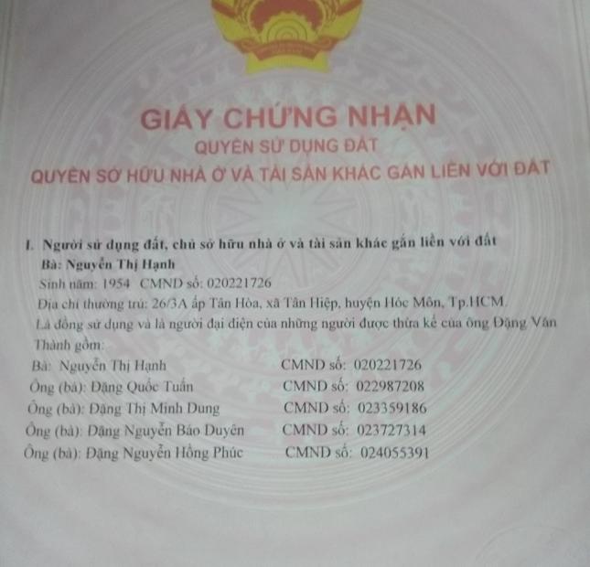 Bán đất chính chủ tại Xã Tân Hiệp, Huyện Hóc Môn, TP.HCM