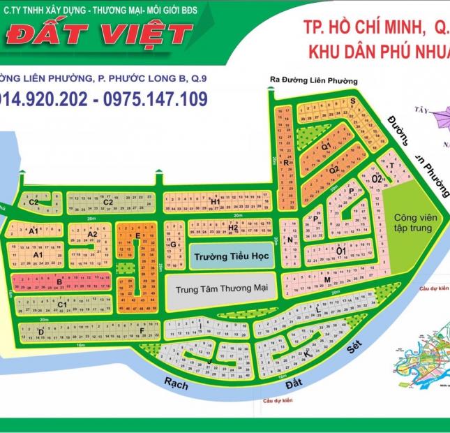 Bán đất dự án Phú Nhuận quận 9, chính chủ, lô H1, dt 14x22m, bán nhanh giá rẻ