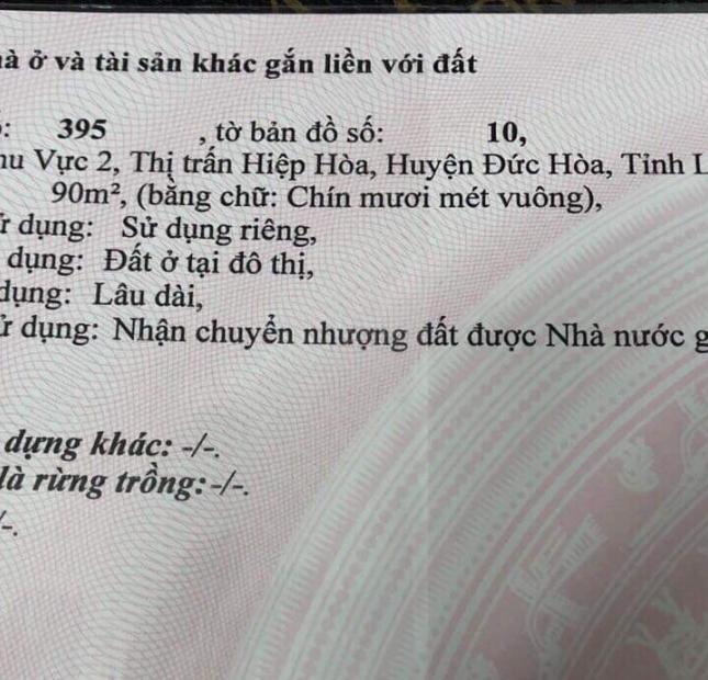 Kẹt tiền cần bán gấp đất nền ở đường số 10 khu vực 2, thị trấn Hiệp Hoà, Đức Hoà, Long An