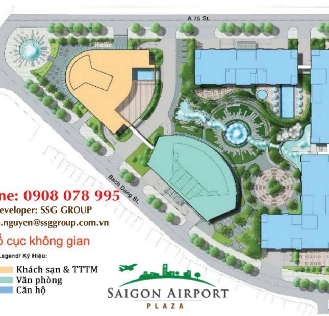 Cần cho thuê căn hộ SàiGòn Airport, 3PN, nội thất cơ bản, DT 156m2 26tr/th. LH 0908078995