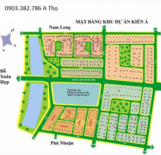 Bán đất dự án kiến Á, phường Phước Long B, Q9. nền A92 sổ đỏ, dt 125m, giá 85tr/m2