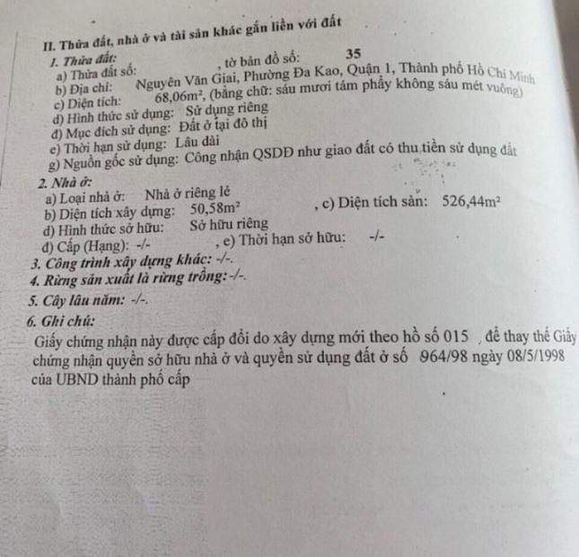 Hàng Hot Mới Ra !!! Bán nhà 9 tầng Quận 1. Mặt tiền Nguyễn Văn Giai, phường Đa Kao.