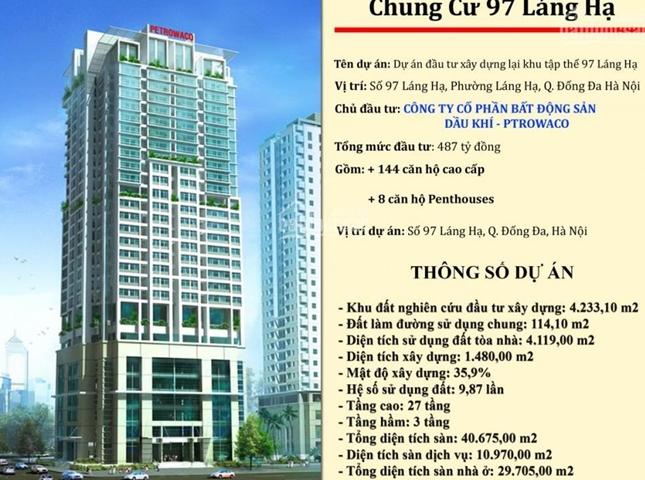 Bán căn hộ cao cấp Petrowaco 78,3m 97 Láng Hạ, Đống Đa, Hà Nội, giá bán 3,45 tỷ