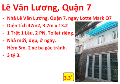 Bán nhà Lê Văn Lương ,Quận 7, ngay Lotte Mark Nguyễn Thị Thập,giá 3,3 tỷ