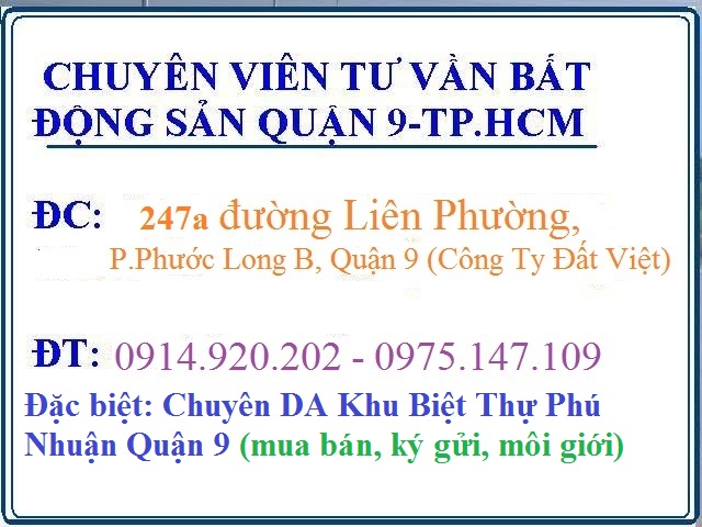 Cần bán 2 lô đất biệt thự vị trí đẹp dự án Phú Nhuận, phường Phước Long B, Quận 9(TP Thủ Đức)