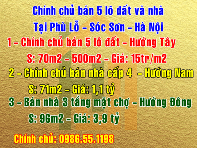 Chính chủ bán nhà đất tại Phù Lỗ, Sóc Sơn, Hà Nội