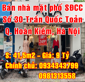 Bán nhà mặt phố 30 Trần Quốc Toản, Quận Hoàn Kiếm, Hà Nội