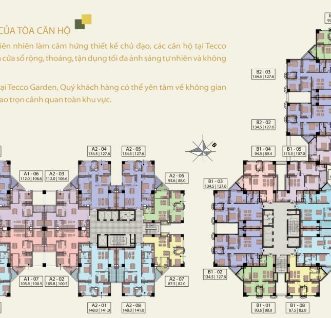 0961980322, bán CHCC Tecco Thanh Trì DT 105m2, 3PN, vào ở ngay, ký trực tiếp CĐT, lãi suất 0%