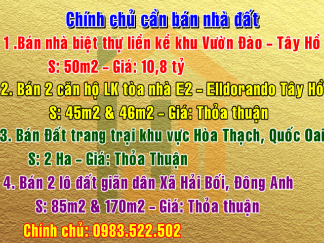 Chính chủ cần bán biệt thự liền kề khu Vườn Đào, Quận Tây Hồ, Hà Nội