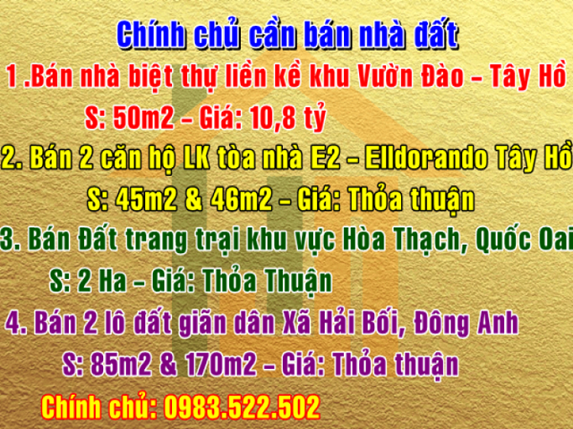 Chính chủ cần bán 2 lô đất giãn dân UBND xã Hải Bối, Huyện Đông Anh, Hà Nội