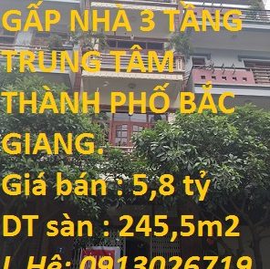 Nhà e cần bán gấp nhà 3 tầng trung tâm thành phố Bắc Giang