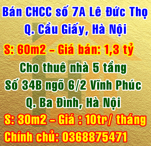 Cần cho thuê nhà số 34B ngõ 6/2 Vĩnh Phúc, Quận Ba Đình, Hà Nội