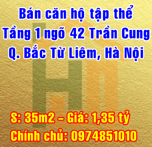 Bán căn hộ tầng 1 tập thể Địa Chất ngõ 42 Trần Cung, Quận Bắc Từ Liêm, Hà Nội