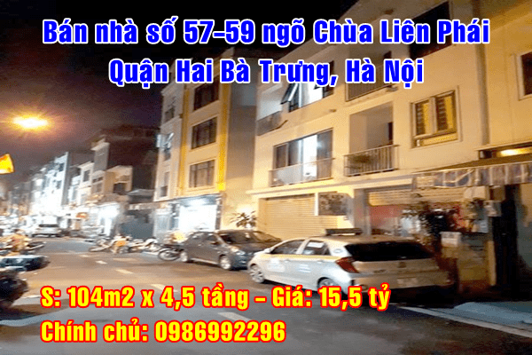 Chính chủ bán nhà mặt ngõ số 57-59 Chùa Liên Phái, Quận Hai Bà Trưng, Hà Nội