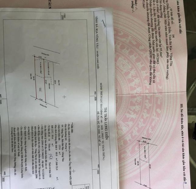 BÁN ĐẤT MẶT TIỀN ĐƯỜNG NHỰA 8M TRUNG TÂM HUYỆN LONG ĐIỀN BÀ RỊA VT