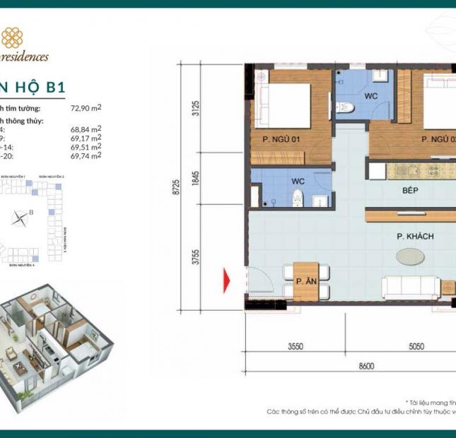 Chính chủ Bán căn 1509 -H4.CC Hope Residences Phúc Đồng, DT: 69,19m2, giá: 1tỷ380.tr.0387720710