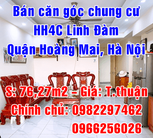 Chính chủ bán căn góc P.3402 - HH4C Linh Đàm, Quận Hoàng Mai, Hà Nội