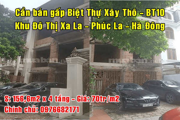 Bán gấp biệt thự xây thô BT10, Khu đô thị Xa La, Quận Hà Đông, Hà Nội