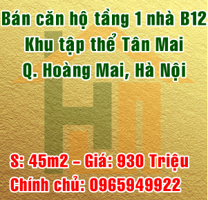Bán căn hộ tầng 1 nhà B12 khu tập thể Tân Mai, Quận Hoàng Mai, Hà Nội
