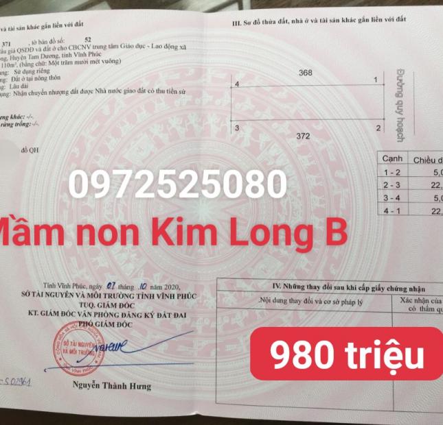 980 triệu, Mầm non Kim_Long, Tam_Dương- (500m Q Lộ 2B)