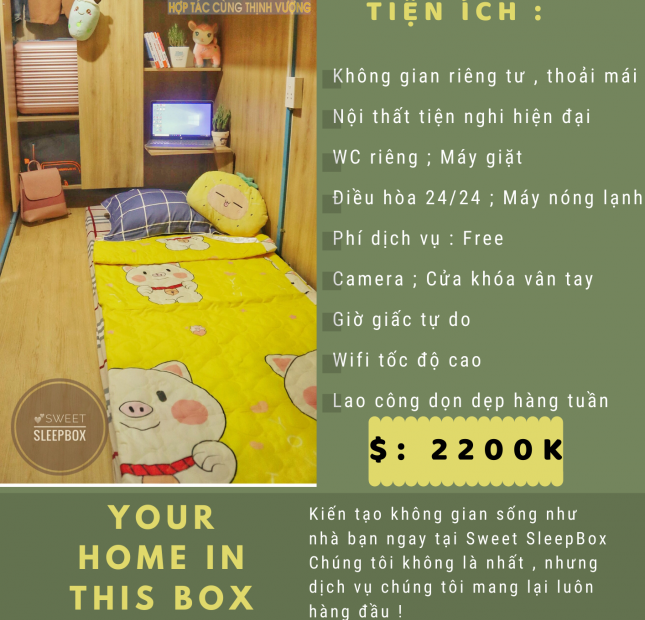 Cho thuê Sleepbox giá 2tr2 ( bao phí ) tại P Tân Định , Quận 1