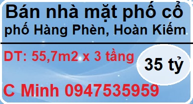 Bán nhà mặt phố cổ phố Hàng Phèn, P.Hàng Bồ, Hoàn Kiếm, 35 tỷ, 0947535959