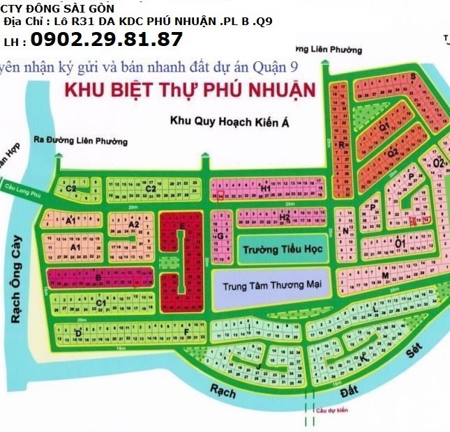 Bán đất dự án Phú Nhuận, PLB , Q9 .giá 38tr,vị trí đẹp ,0902298187
