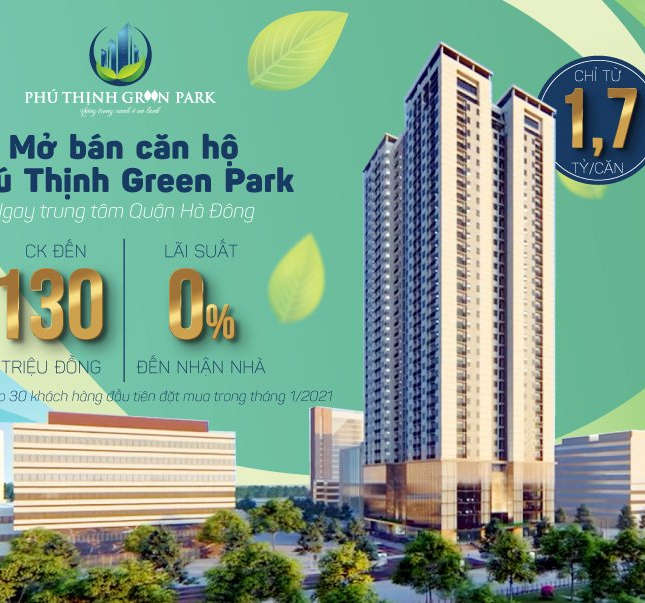 Chỉ từ 450tr sở Hữu Ngay căn hộ chung cư Phú Thịnh GREEN PARK Hà Đông Ck 4% 