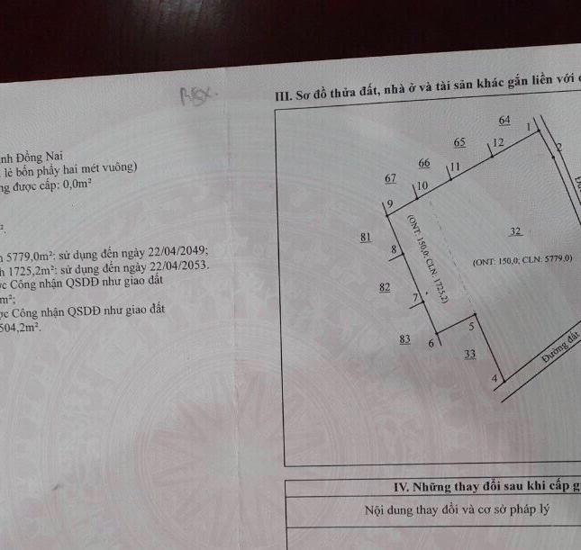 cần bán đất tại Ấp 3 -Xã Phước Thái-Huyện Long Thành -Tỉnh Đồng Nai