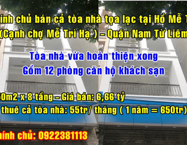 Chính chủ cần bán cả tòa nhà toạ lạc tại hồ Mễ Trì (Cạnh chợ Mễ Trì Hạ), Quận Nam Từ Liêm