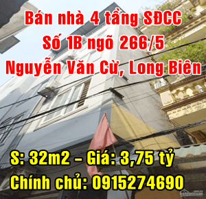 Chính chủ bán nhà số 1B ngõ 266/5 Nguyễn Văn Cừ, Long Biên, Hà Nội