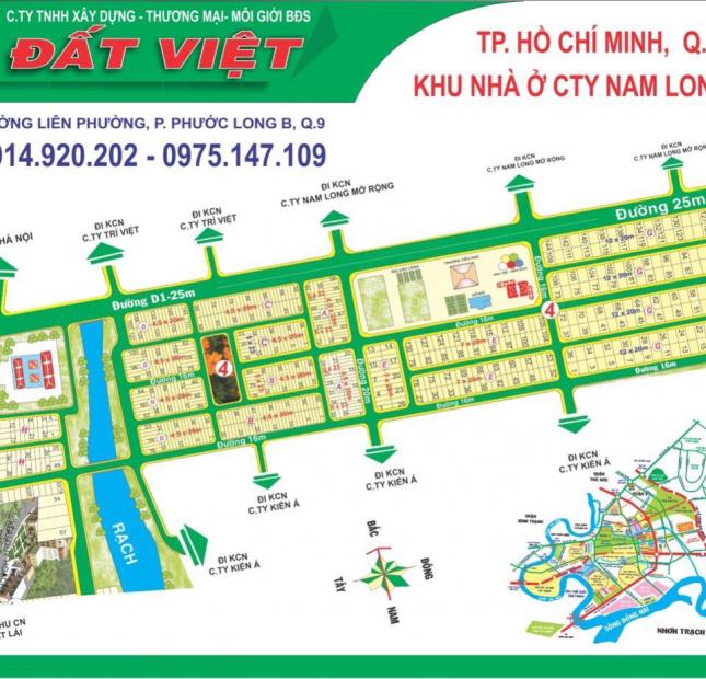 Bán lô đất: 90m2(4,5x20m) đẹp KDC Nam Long, Tp.Thủ Đức( Quận 9). Lô C, đường D2, hướng Đông Nam