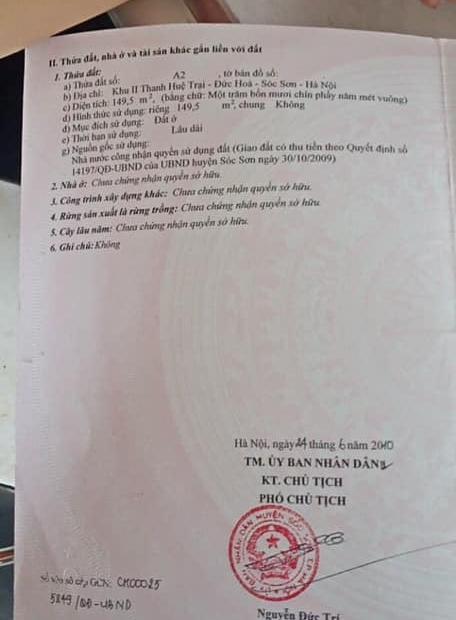 Bán đất tại Thôn Thanh Huệ, Xã Đức Hoà, Sóc Sơn, Hà Nội