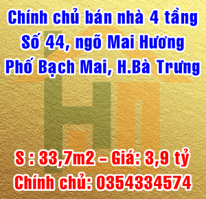 Chính chủ bán nhà số 44 ngõ Mai Hương, phố Bạch Mai, Quận Hai Bà Trưng